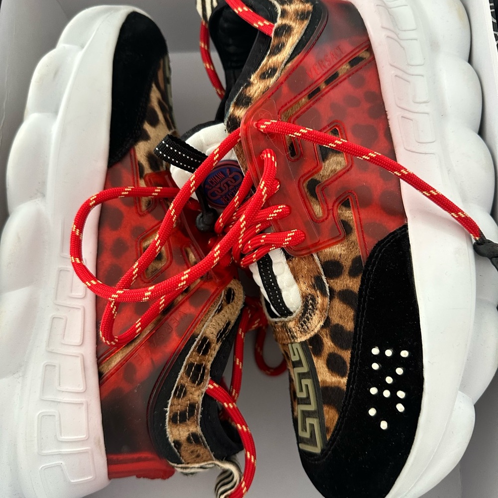 Versace Leopard Print Sneakers with Red Laces